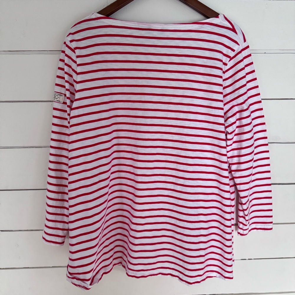 Joules Harbour Light Swing Red & Cream Stripe V Neck Jersey Top Size: 14 - Picture 9 of 10